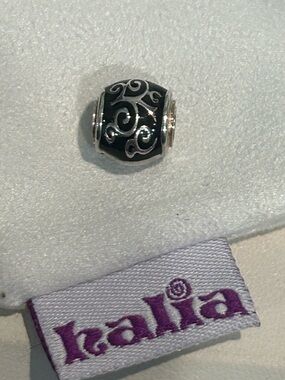 Pandora-style “Dramatic Statement” Charm - Sterling Silver & Black Enamel